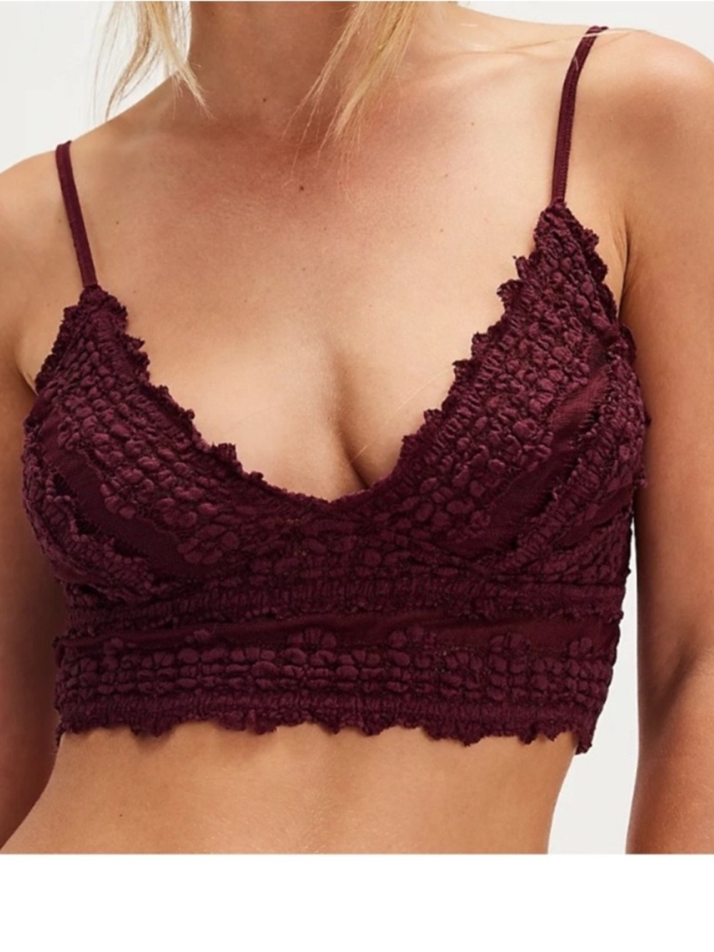 FP One XSmall Bralette Amina Longline Acai dark Purple lace Free People NWT